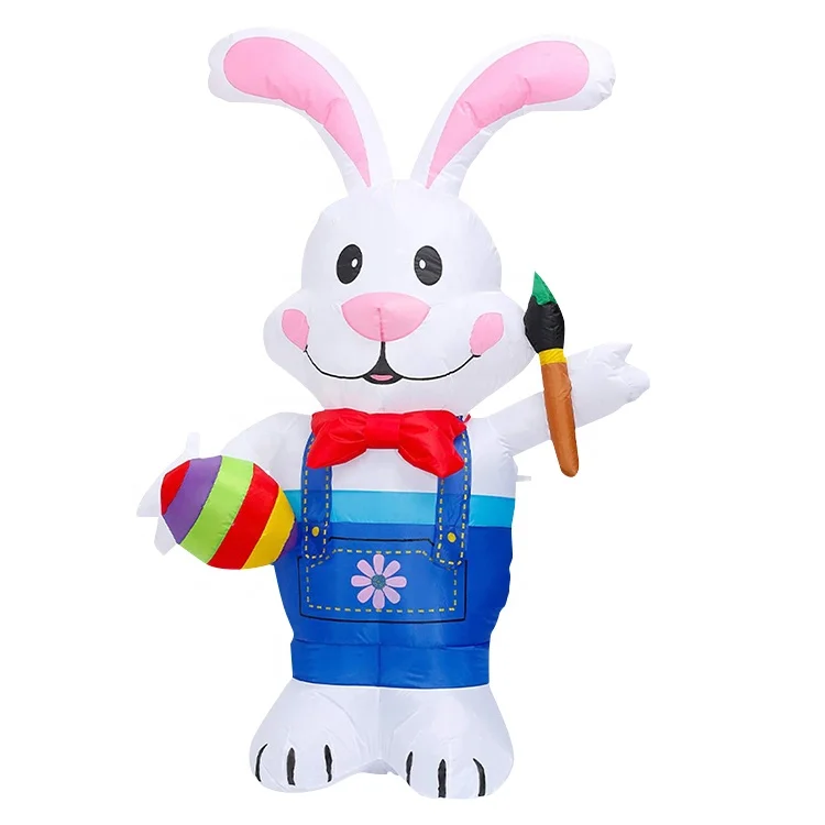 Outdoor Easter Inflatable Blue Bunny Holding Egg Inflatable Easter Rabbit Party Festive Outdoor Yard Inflatable Easter Decor