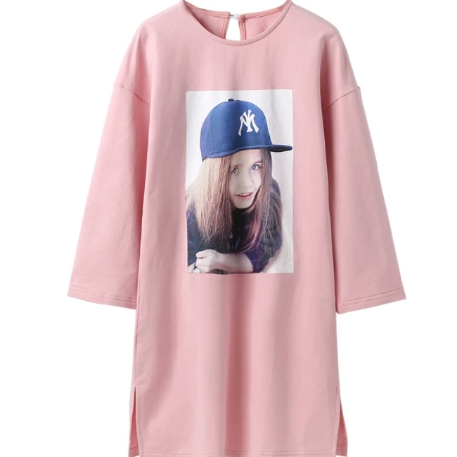 KS8192 2019 one piece long sleeve beautiful chinese model printed kids girls casual dresses