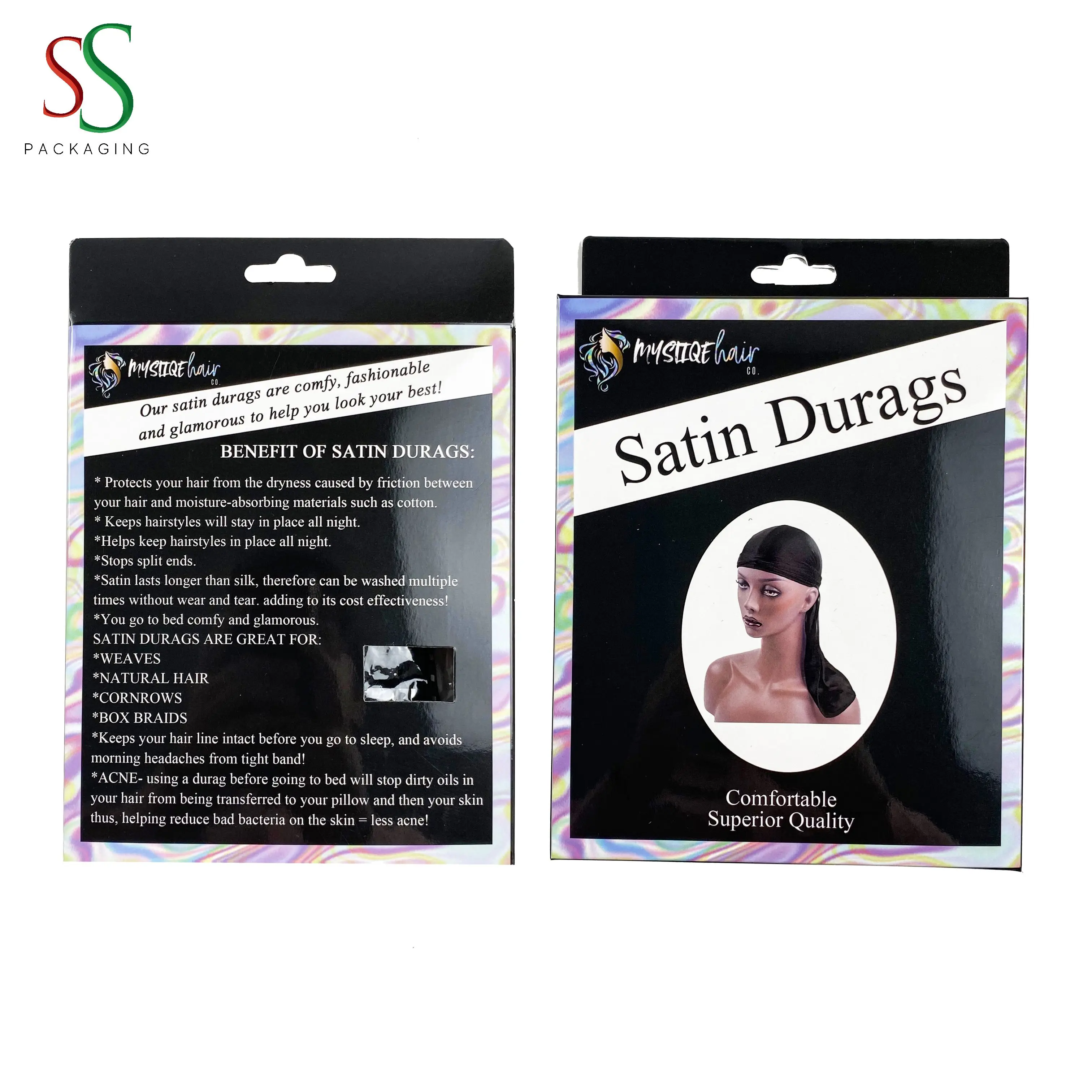 Hot Selling Customized Logo Durags Packaging Box Bonnet Box Mesh Cap Package