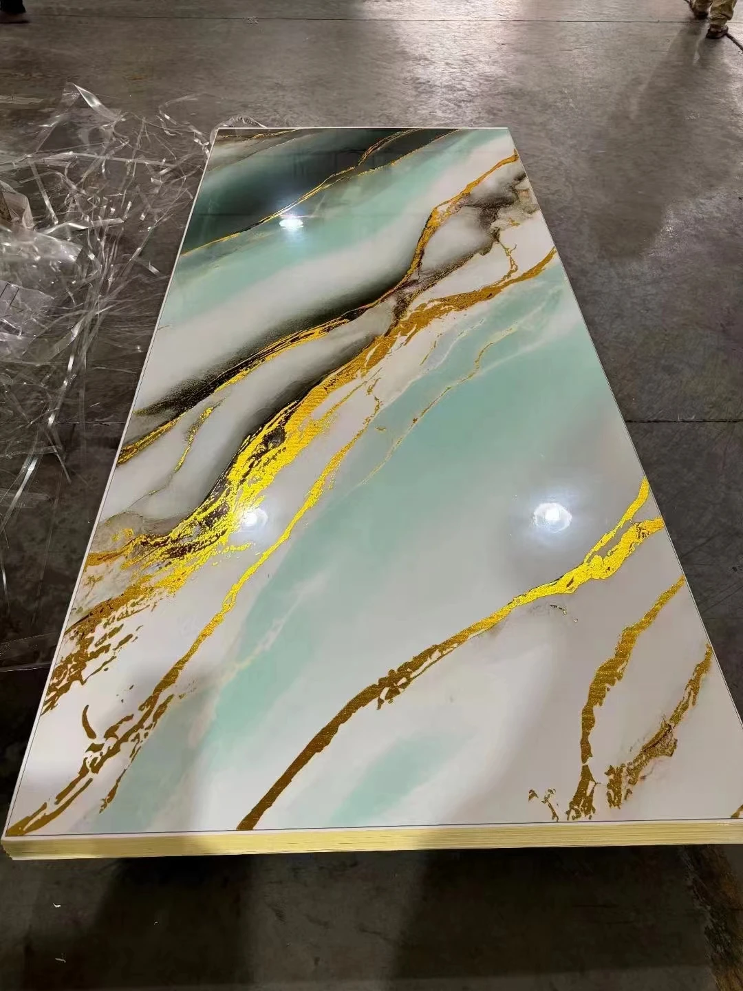 Digital Printing Faux Marble Wall Paneling PET Bamboo Charcoal Wood Veneer Panel For Entertainment Decoration