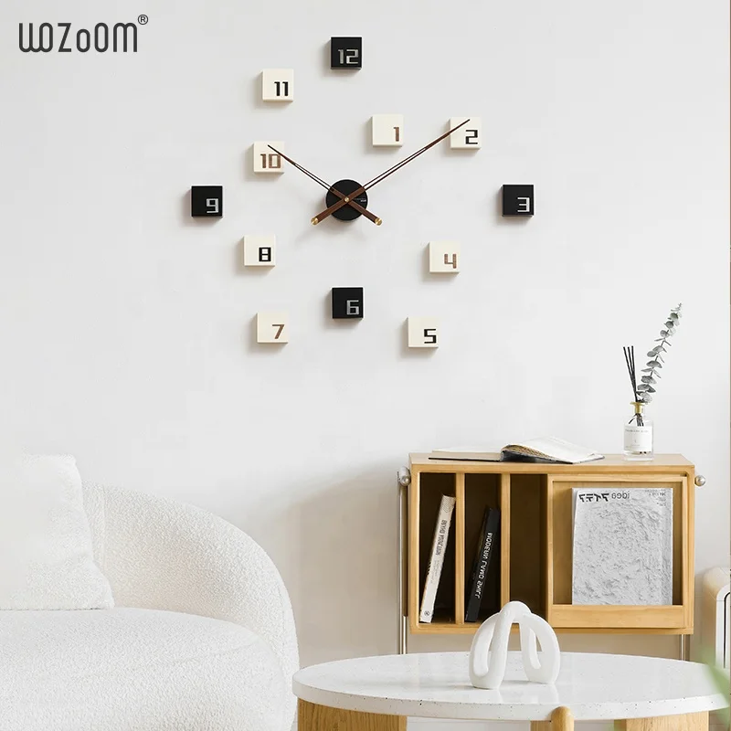 WOZOOM Home Decorative Large Mute Frameless 3d Diy Sticker Numeral Big Wall Clock Luxury MDF DIY Wall Clock For Living Room Sale