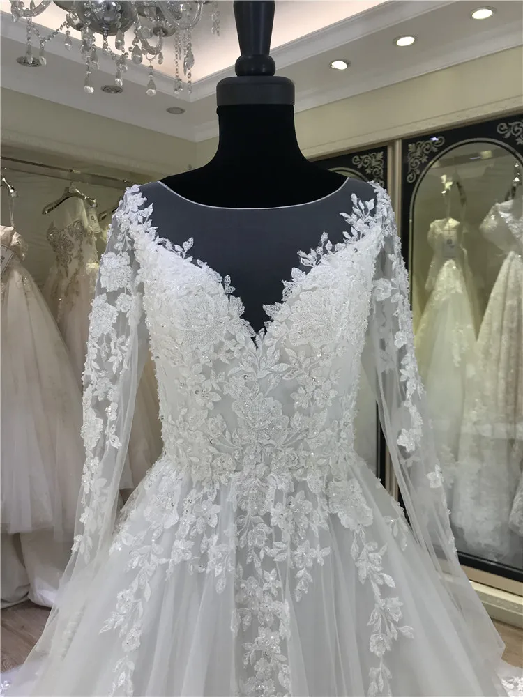 2021 best sale luxury women white wedding dress long sleeves