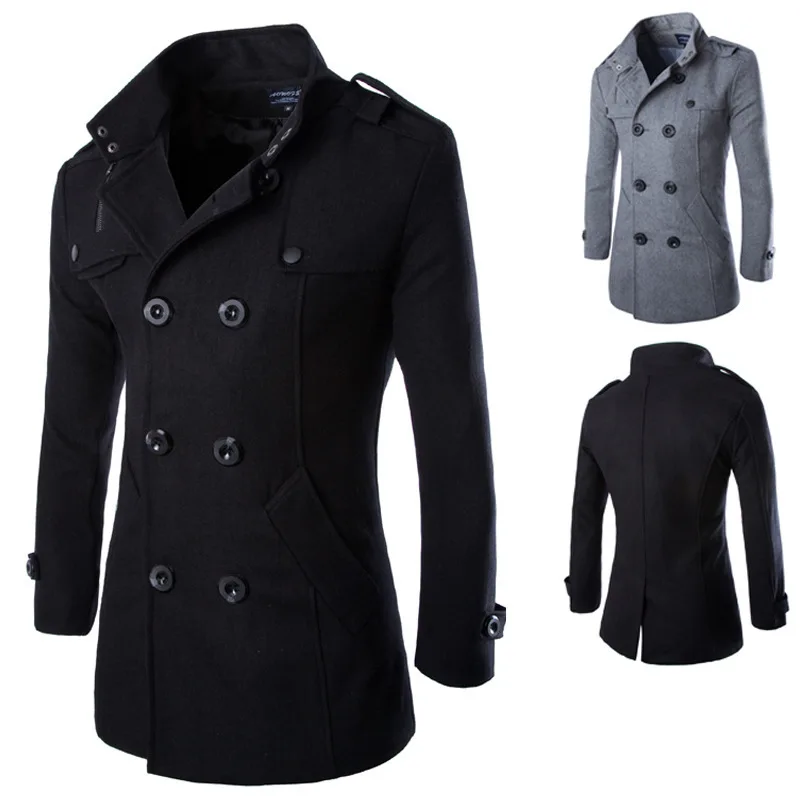 WKD0531320 Winter Long Coats Mens Casual long Jacket Turn Collar Long Mens Overcoats Business Wool Trench Coats Men