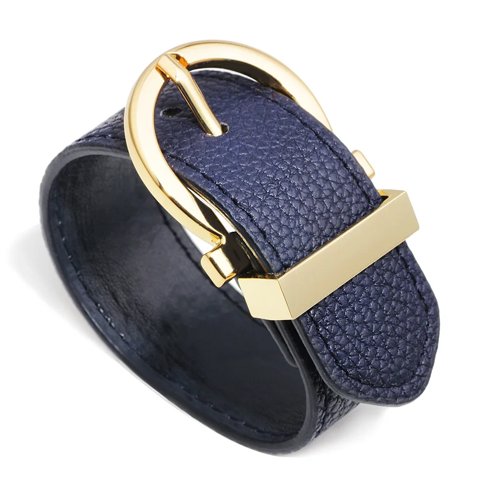 Fashion Jewelry Simple Clasp Wide Leather Bracelet For Women Punk Wristbands Charm Jewelry Gifts