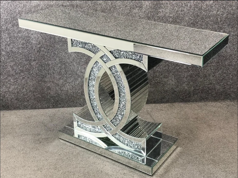 Living Room Furniture Decorating Design Mirrored Crushed Diamond Console Tables With Mirrors