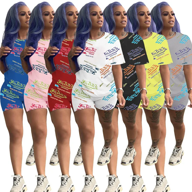 
Boutique Casual Ladies Tracksuit Letter Print T-shirt And Minipants Summer Women Homewear Two Piece Set 
