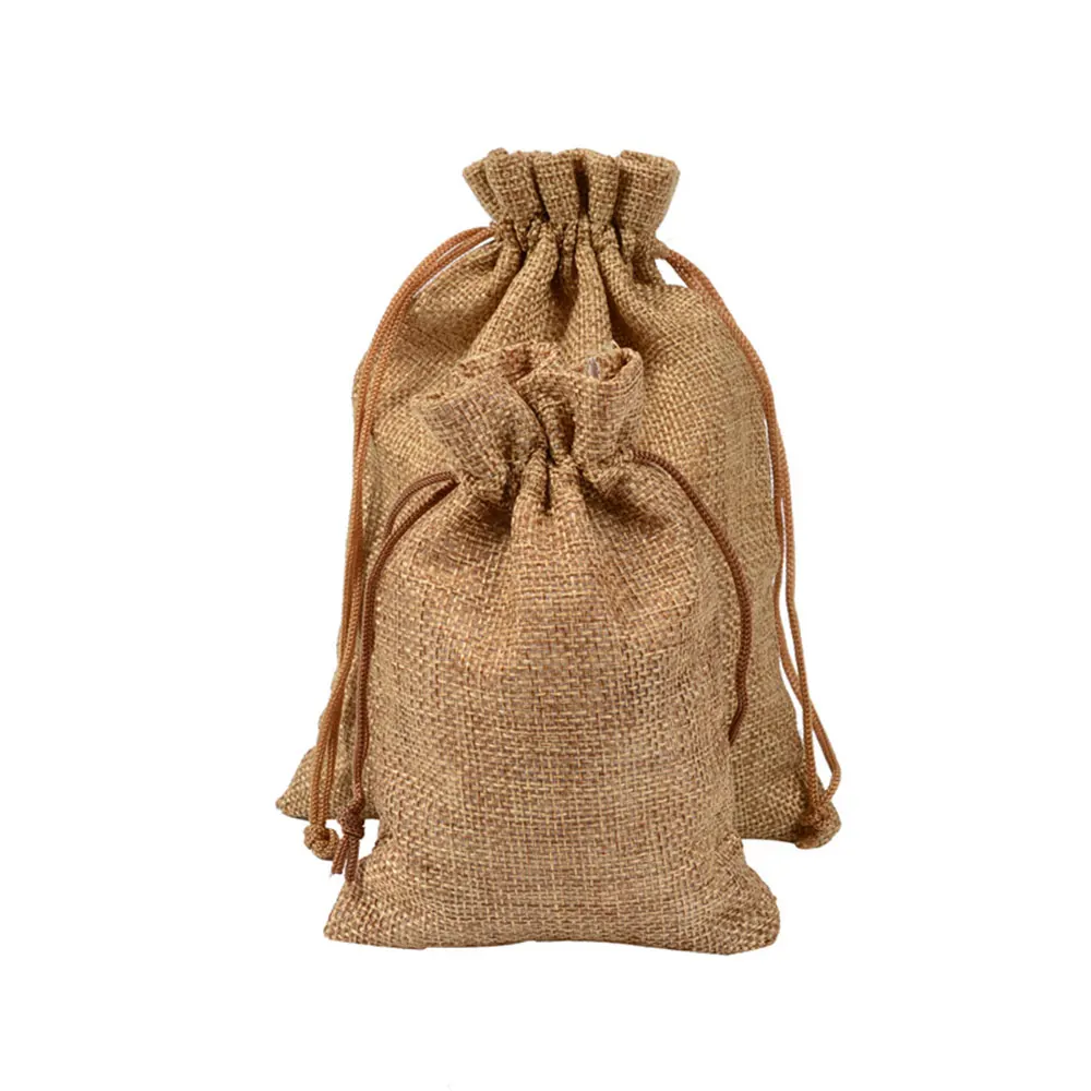 Durable using pink mini jute cotton linen drawstring gift bags pouch burlap custom logo for jewelry coffee
