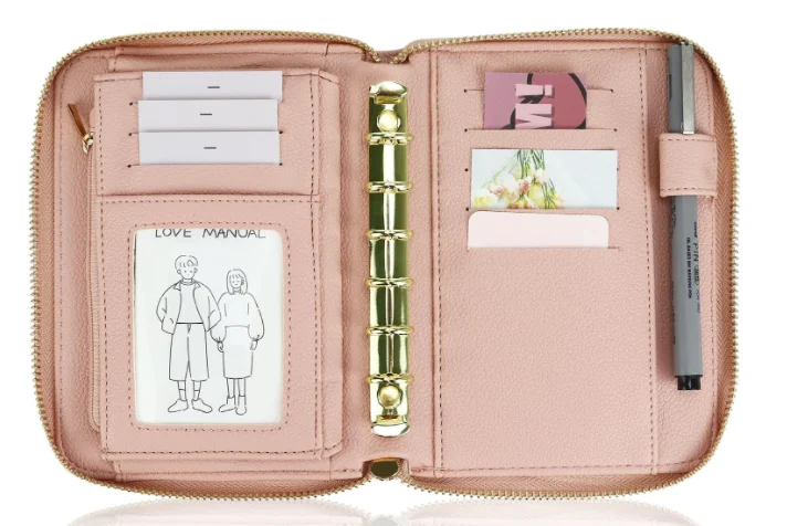 A7 Leather Budget Binder Cash Envelopes PU Leather cover 6 Rings Refillable Money Wallet Organizer for Cash Budgeting and Saving