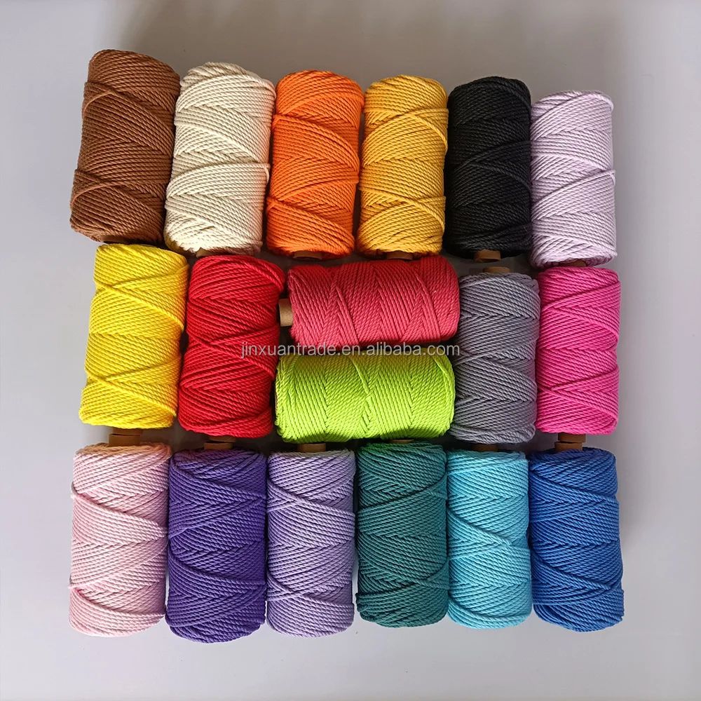 35colors 3ply  hilo Macrame 3mm Cotton 3mm Macrame Cord 3 Strand