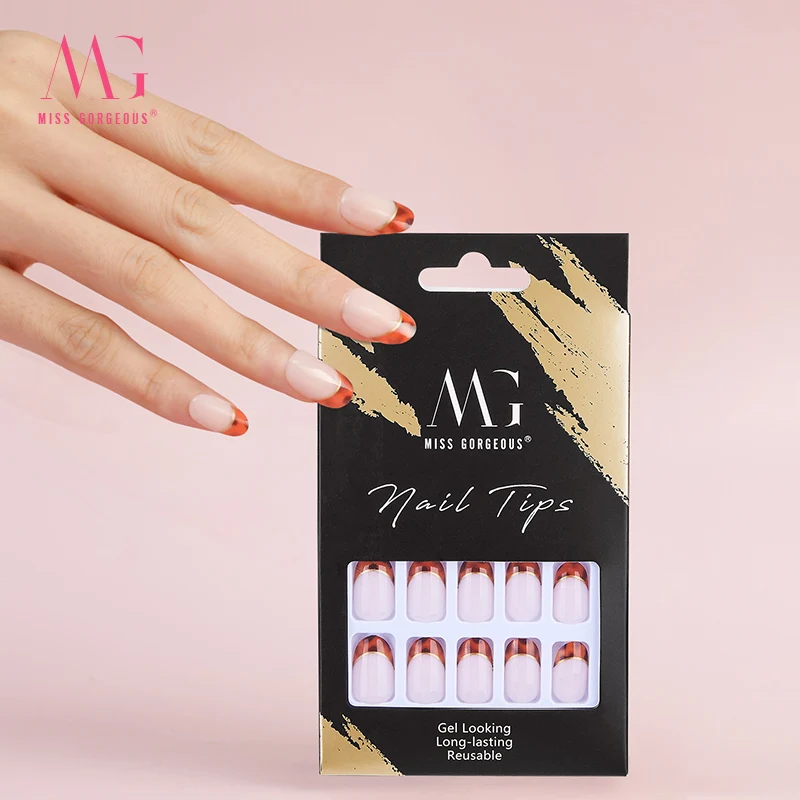 MG 24 nails per box Jelly on Nail French Style False Artificial Full Cover Coffin Fake Press On Nail