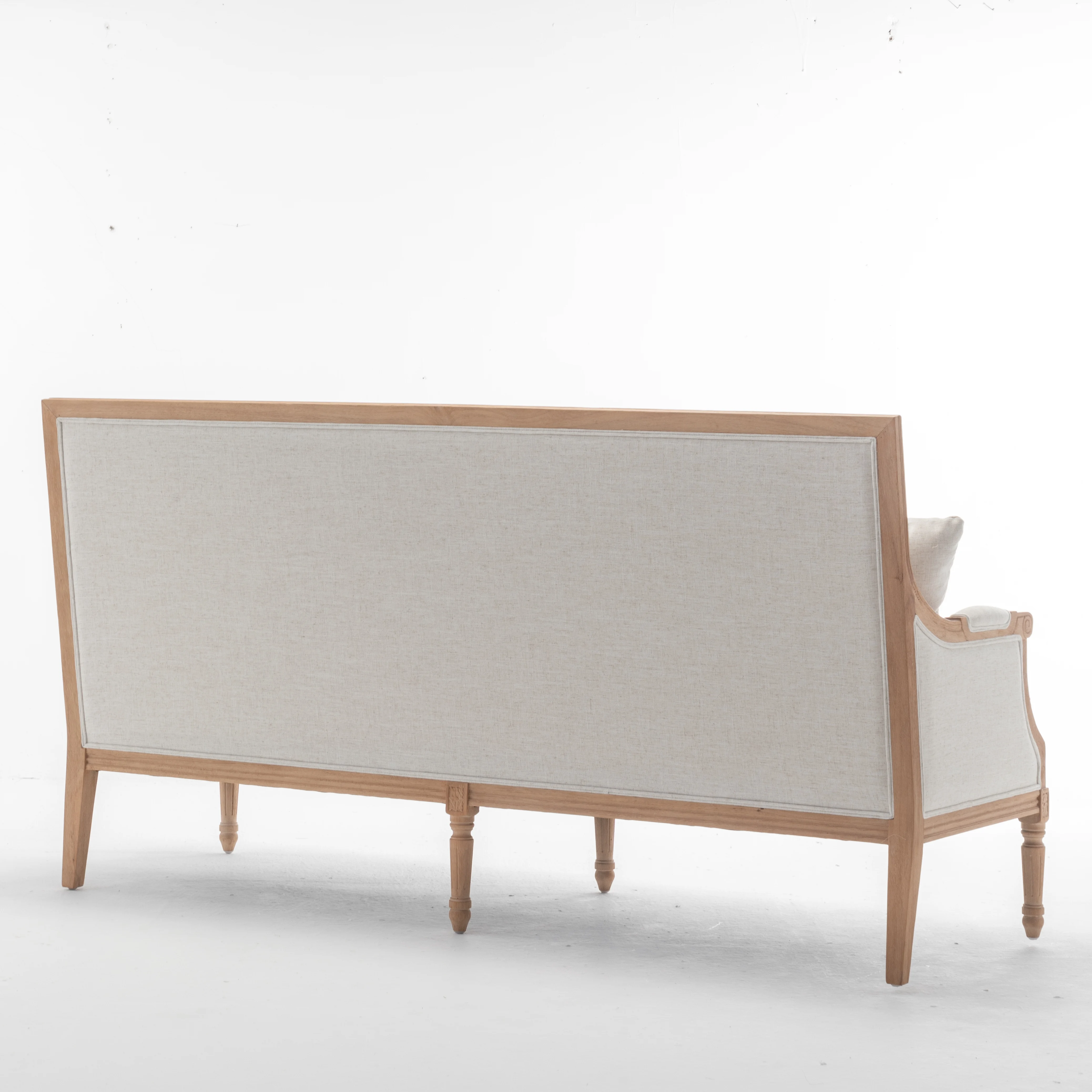 Classic French solid wood Wedding vintage dining sofa chair set  with Rattan Back linen fabric for events  2 or 3 seater