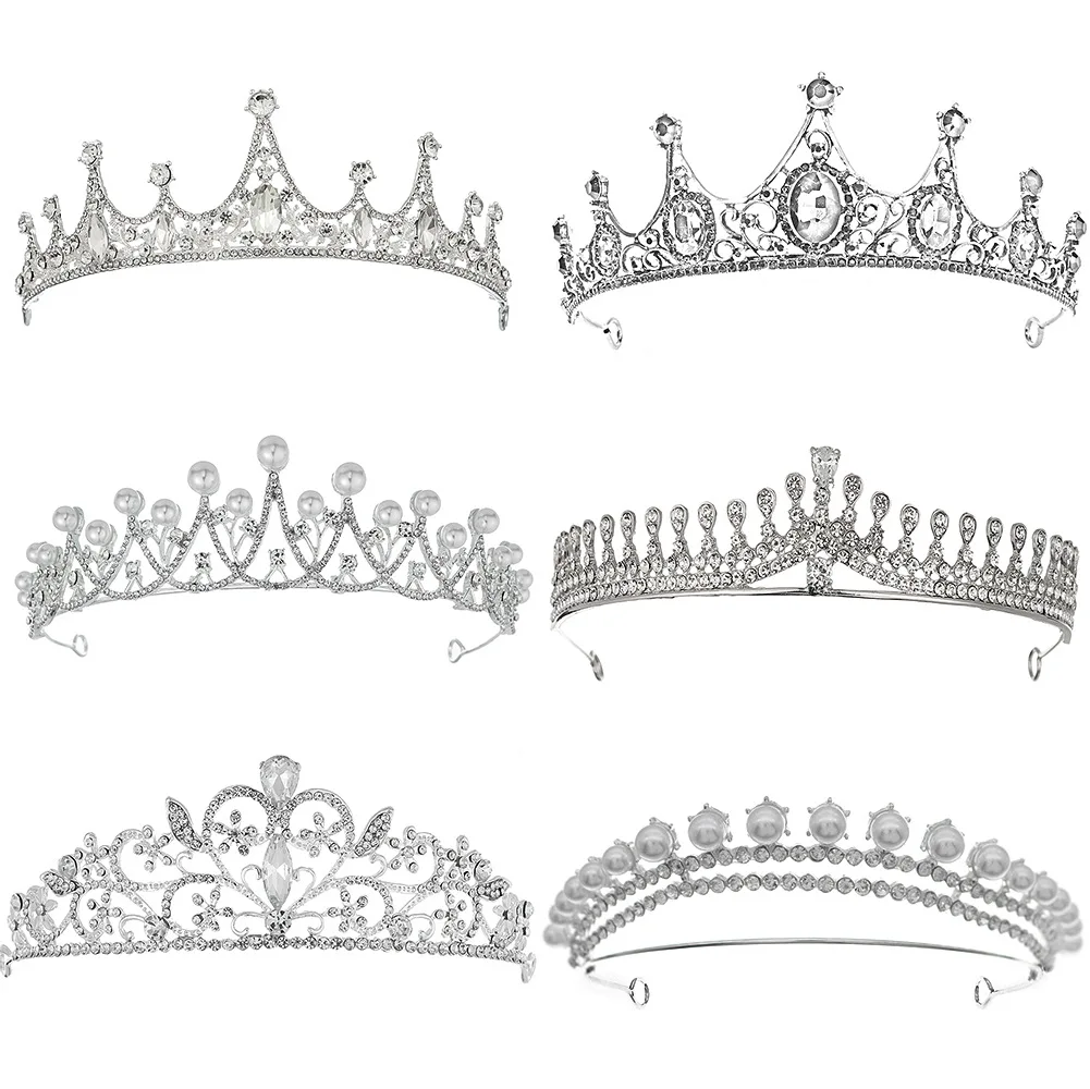 huanhuan Pearl rhinestone jewelry Cake Crown Adult birthday party Alloy Princess wedding dress hair accessories Bridal tia