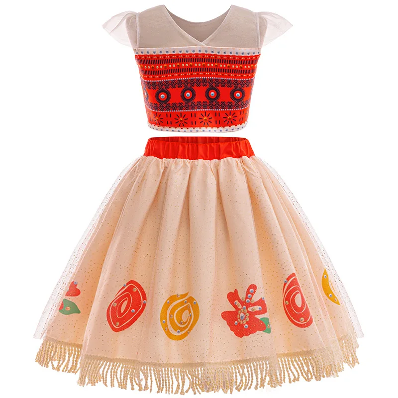 New Halloween Princess Moana Costume Skirt Suit Little Girls Cosplay Costume Fancy Party Cosplay Moana Dress up Set