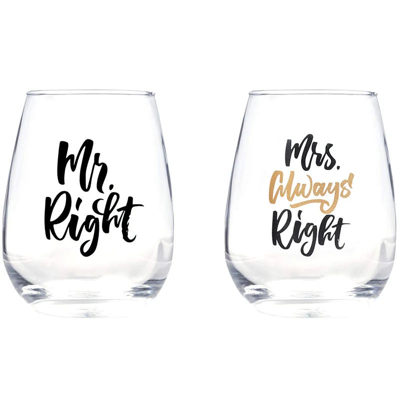 Wholesale Customized Cute Wedding Gifts Decaled Stemless Wine Glass and Beer Glass Combo - Engagement Gift for Couples