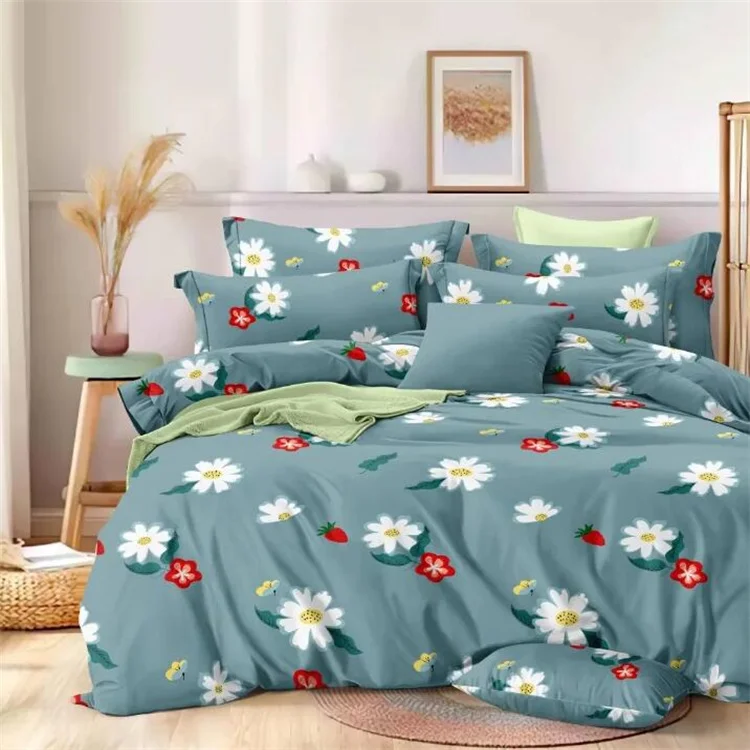 Nantong 100% Polyester Bedding Set Colored Embroidery 4-Piece Hotel Bed Linen/Bed Sheet Home 300TC Character Pattern Wholesale