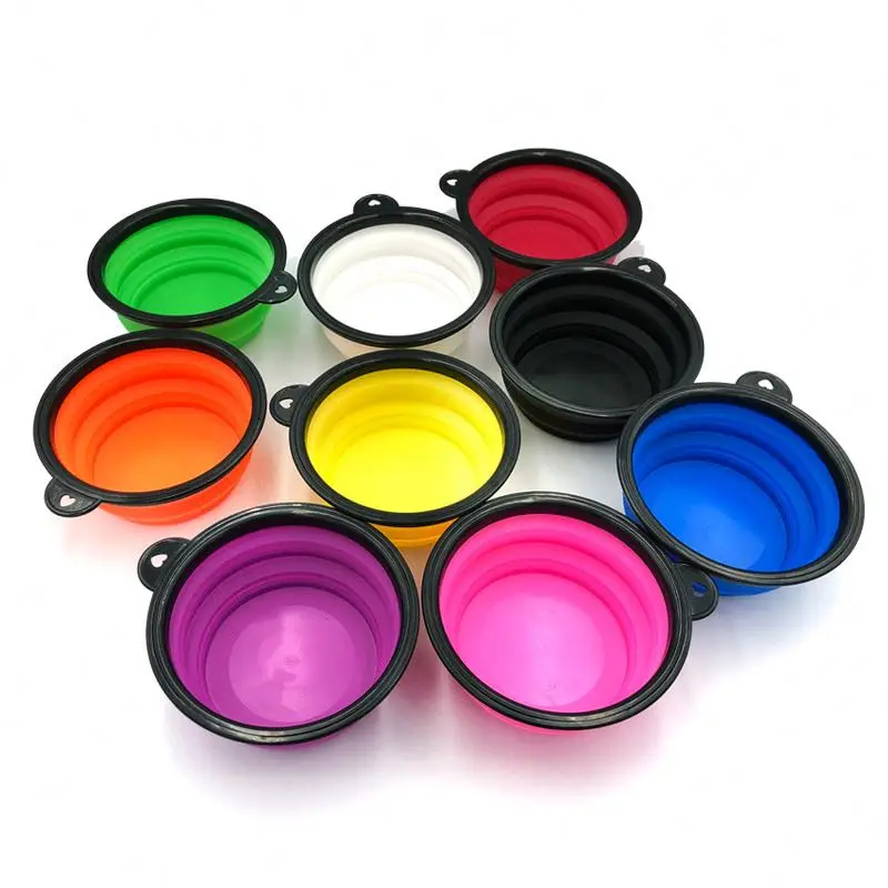 Wholesale Food Water Plate Travel Folding Silicone Dog Bowl Rounded Bowl Stocked with Free Carabiner Silicone Private Label M393