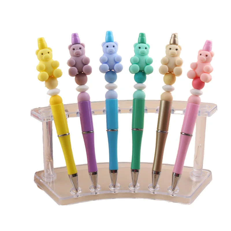 High Quality DIY Beaded Pen Animal Charms Focal Silicon Beads Plastic Beaded Stationery Ballpoint Pencil Promotional Pens