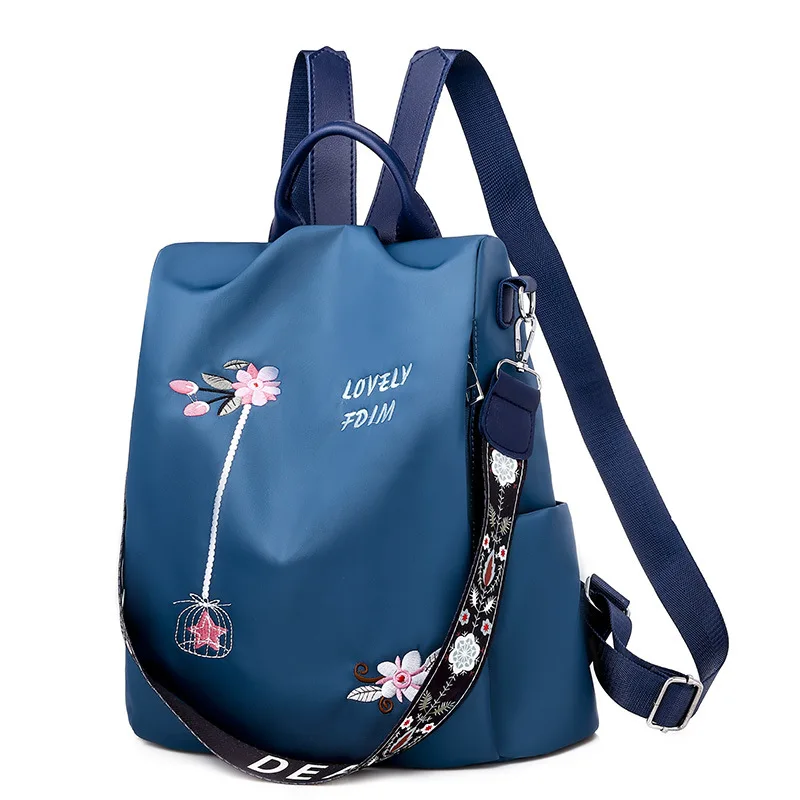 New Flower Embroidery Backpack Fashion Women Oxford Cloth Large Capacity Ladies Backpack Tote School Bags