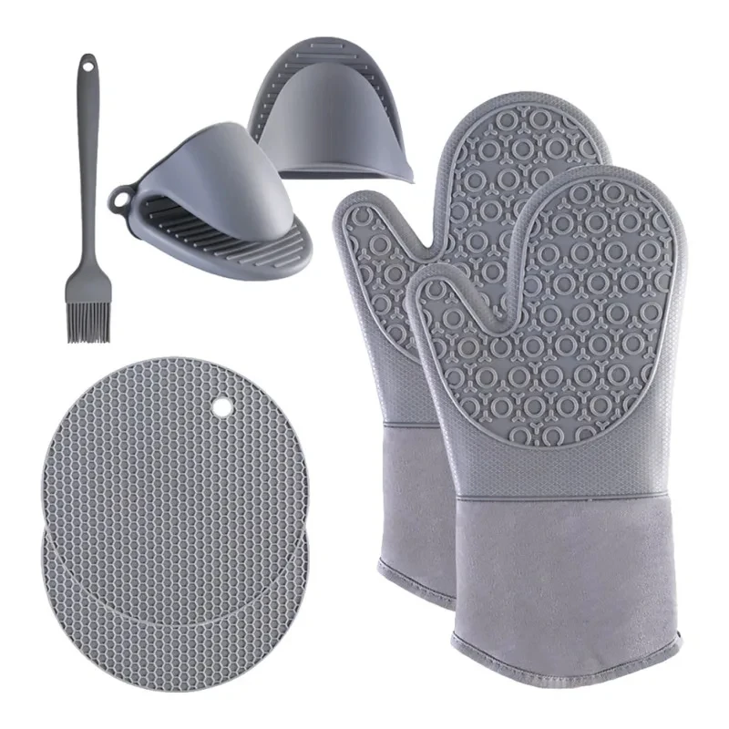 7pcs New Arrival Heat Resistant Non-Slip Silicone Potholder Gloves Cooking Lovers Oven Mitts Set For Microwave Kitchen Baking