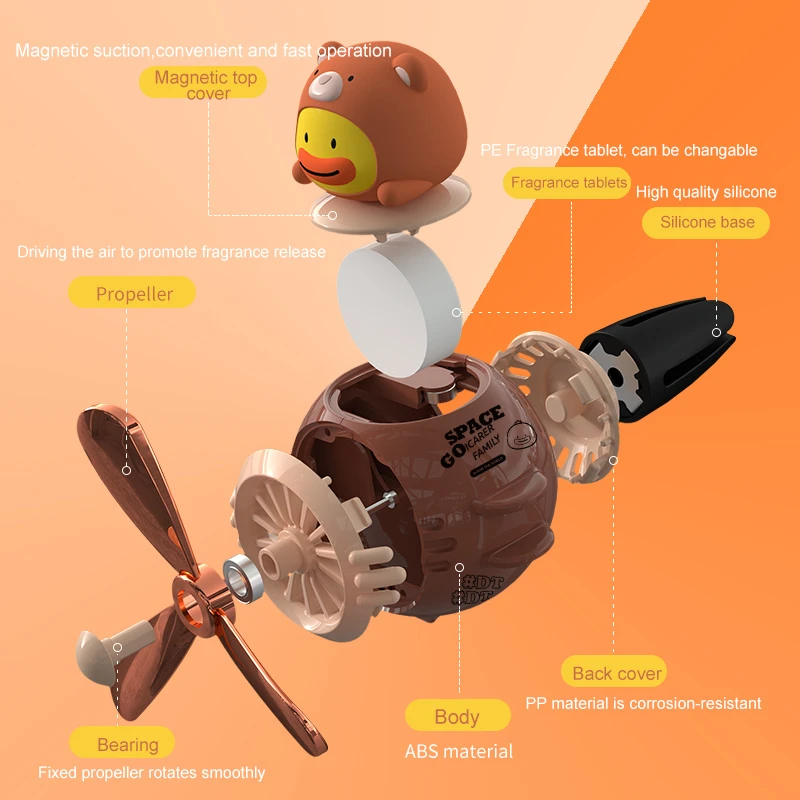 Popular car fan air vent clip rotating propeller perfume duck pilot bear auto outlet fragrance cartoon animals air freshener