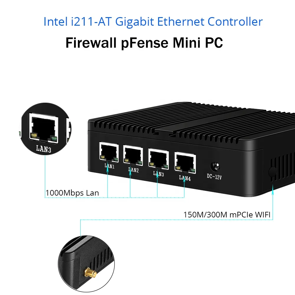 Pfsense Celeron J1900 Firewall Hardware Mini PC with 2GB RAM 16GB SSD USB Wireless Status CPU Rohs 4 LAN Support AES Origin WIN