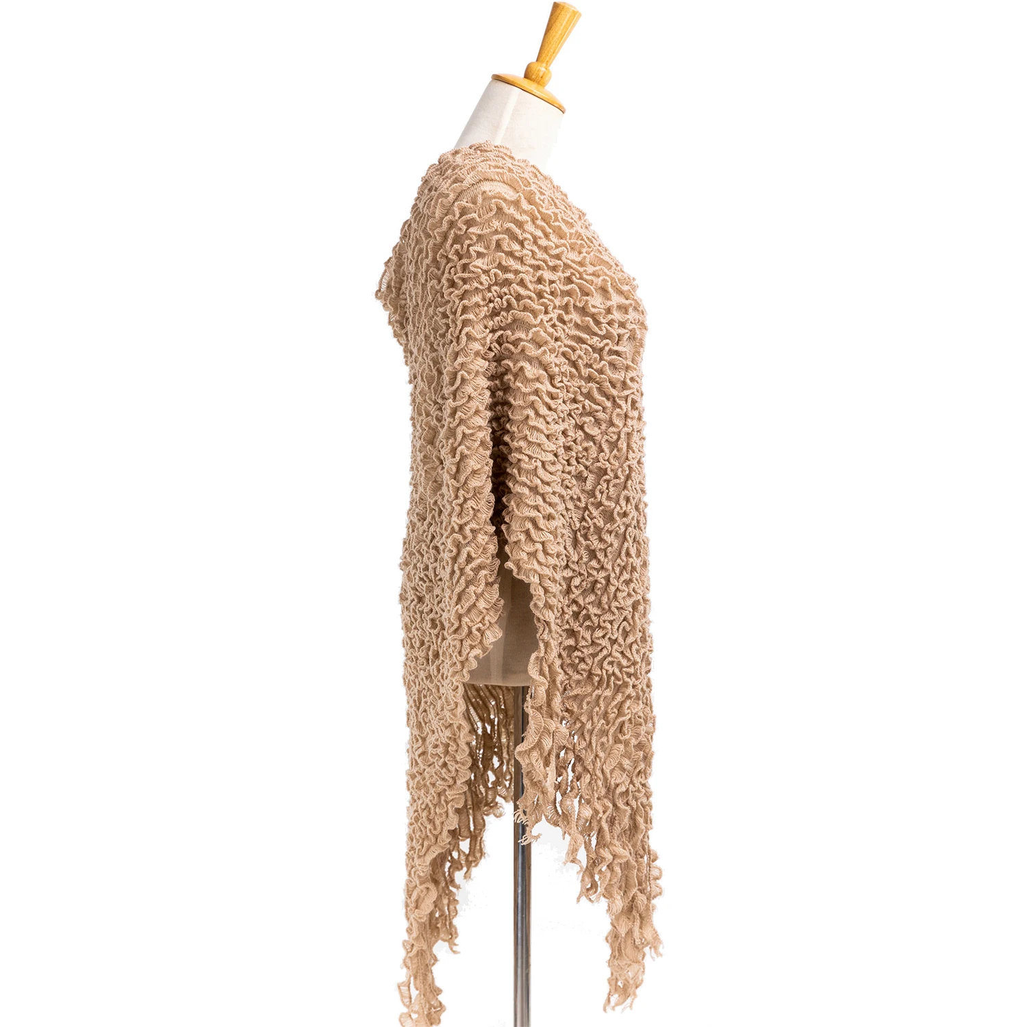 Spring Autumn Winter Woman Lady Fashion Poncho Warp knit crinkle V neck Pullover Oversize Wraps Ruffled Bat wing shape Shawl