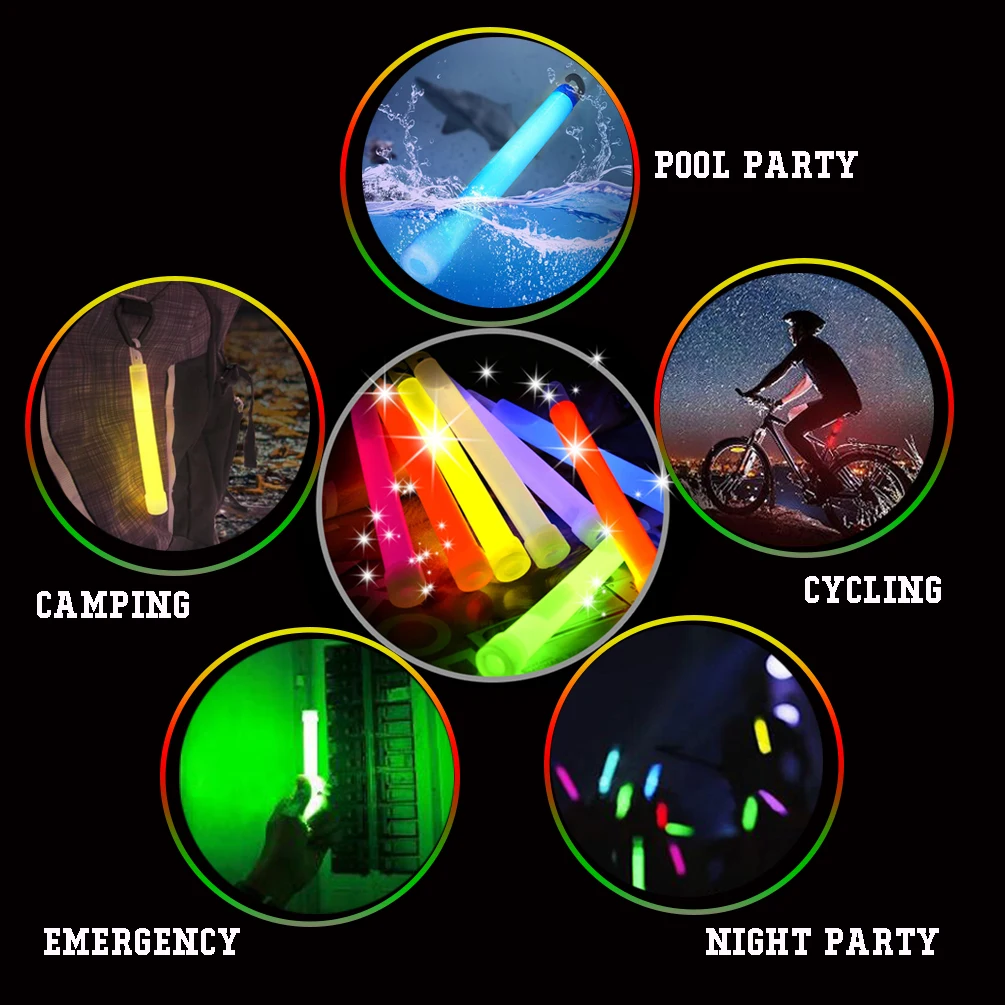 Waterproof thick 6 inch flashing light stick glow in the dark party stick with hook for camping pool party emergency