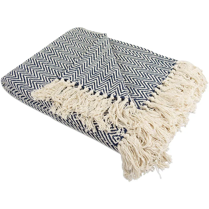 DII шеврон пледы коллекции ткачество хлопок 50x60 синий морской волны с плоской подошвой уличные пляжные одеяло