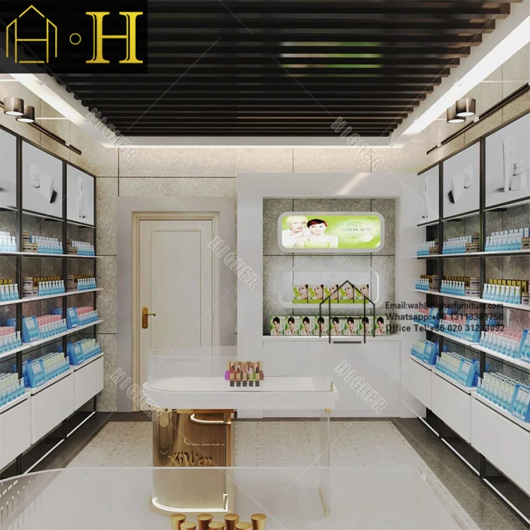 High end Cosmetic Display Furniture Cosmetic Wall Shelf Display Cosmetic Display Cabinet Makeup Showcase Custom