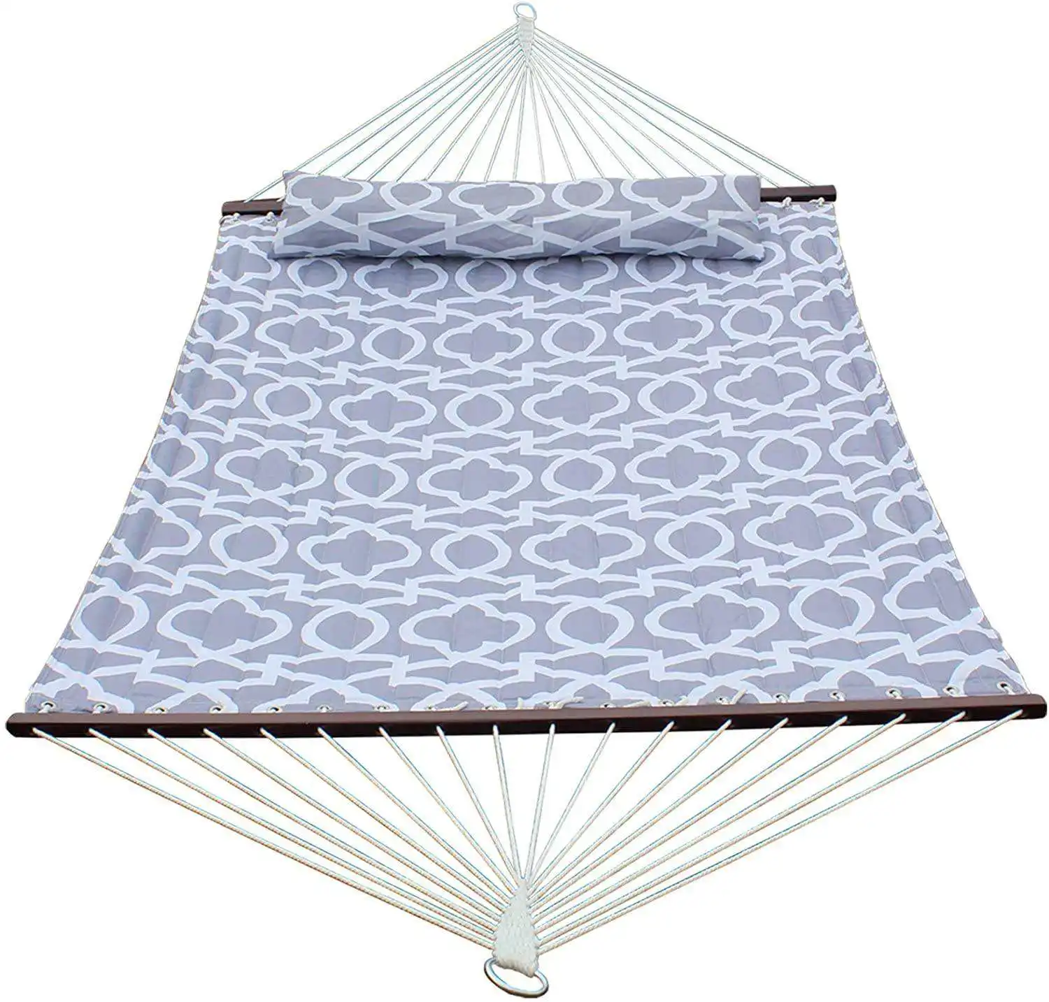 Outdoor Hammock with Stand Included 2 Person Heavy Duty Hammocks Curved Bamboo Spreader Bars, Detachable Pillow