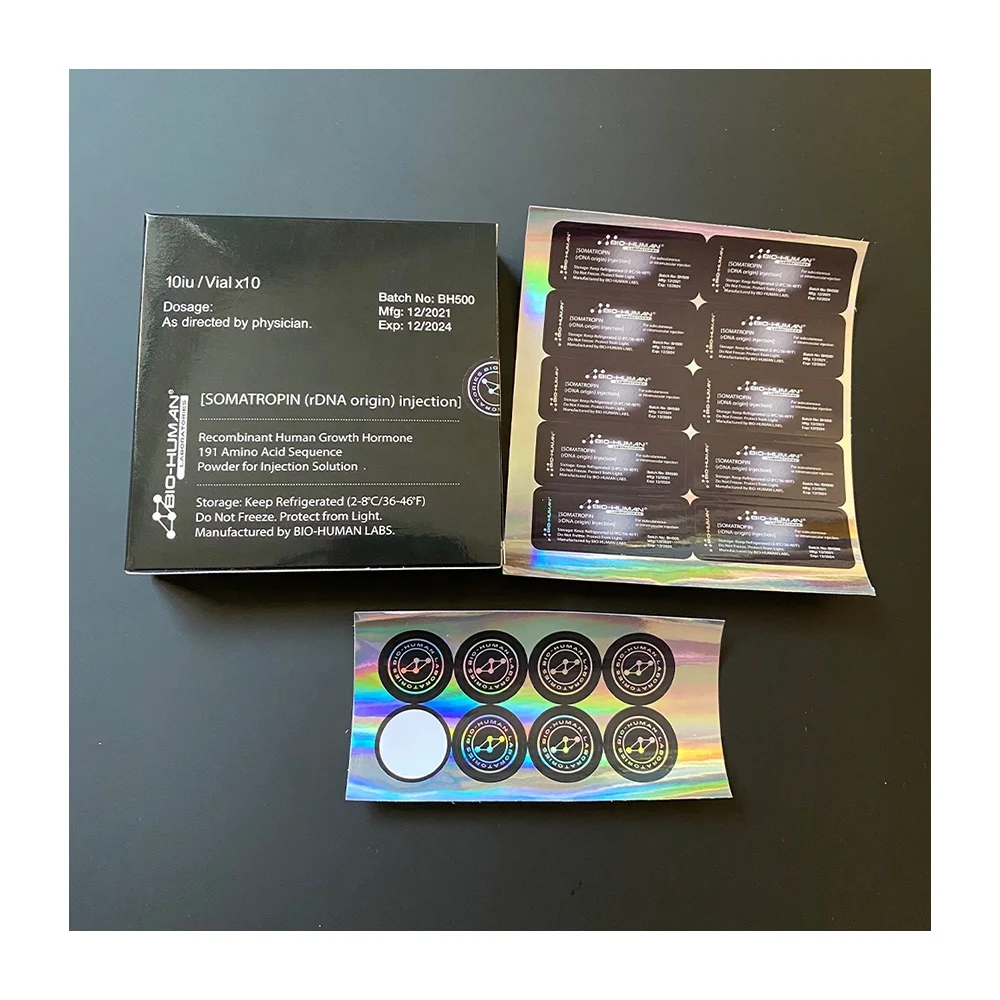 Easy folding paper color box hgh peptide lean bottle packaging 10iu/vial x 10 hgh ampoules vial box with label and tray