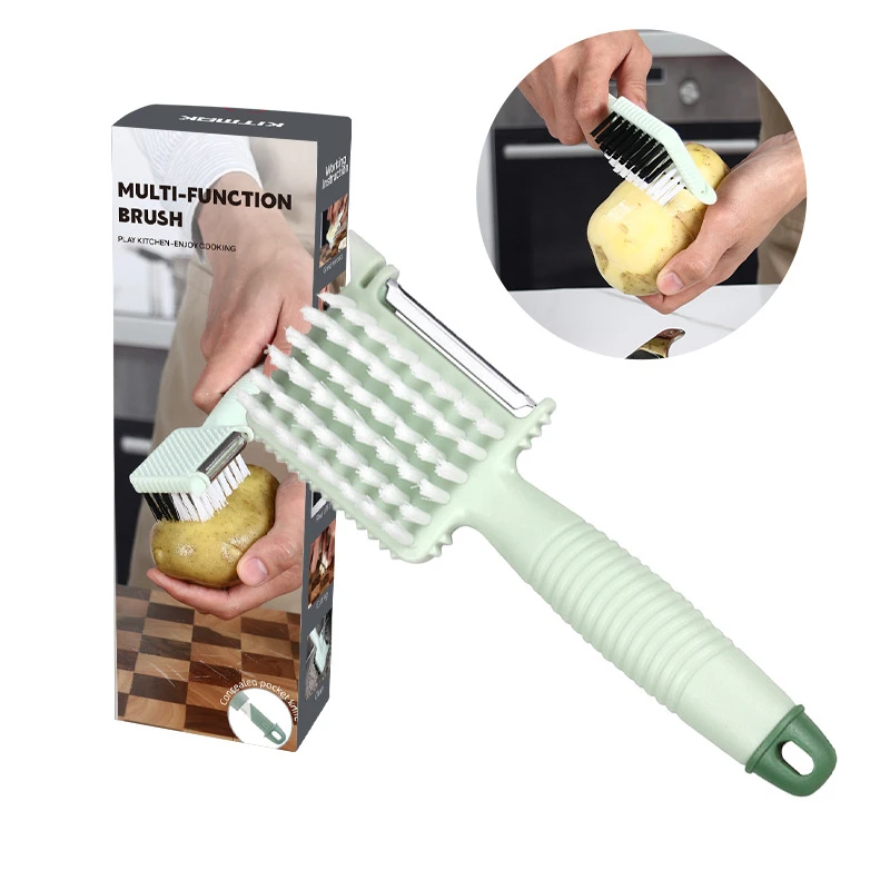 Kitchen Gadget 3 in 1 Potato Vegetable Fruit Peeler with Cleaning Brush Garlic Crusher  Carrot Cucumber Cutter