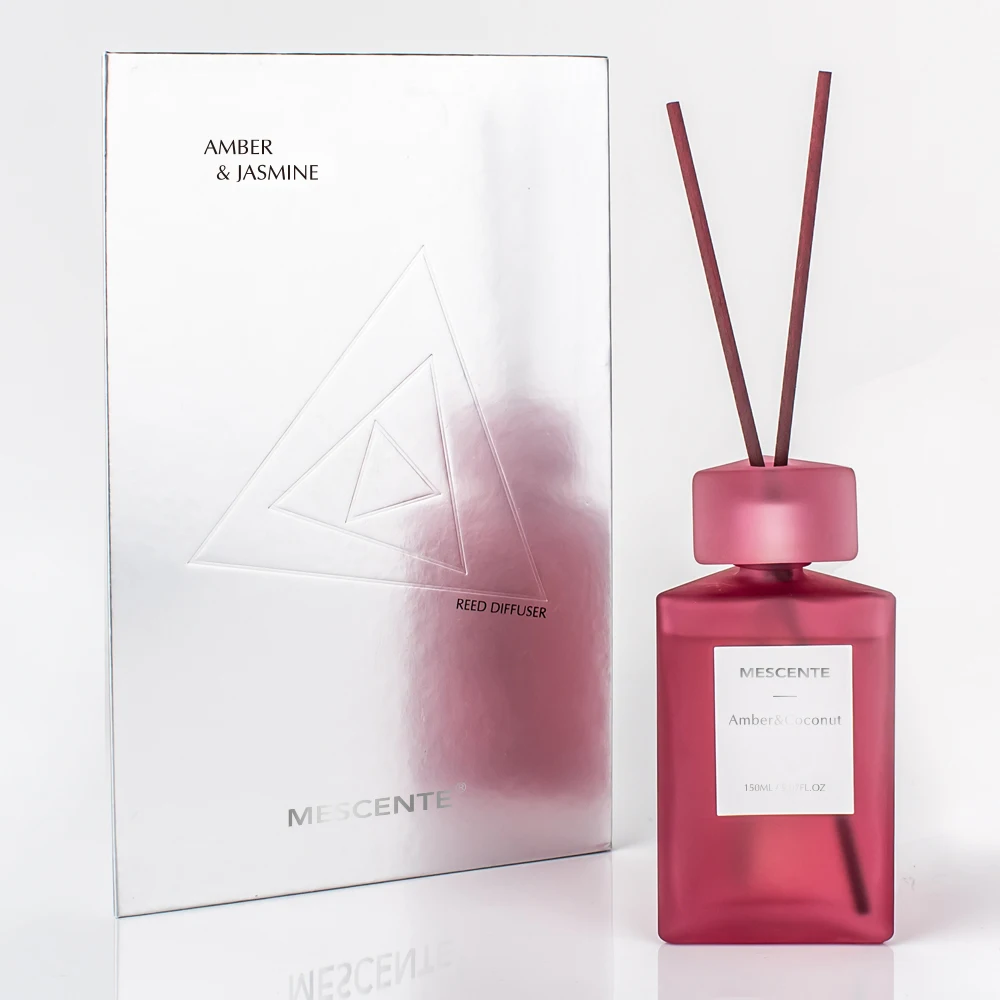 Mescente decorative frosted glass bottle flower reed diffuser oils with box and sticks