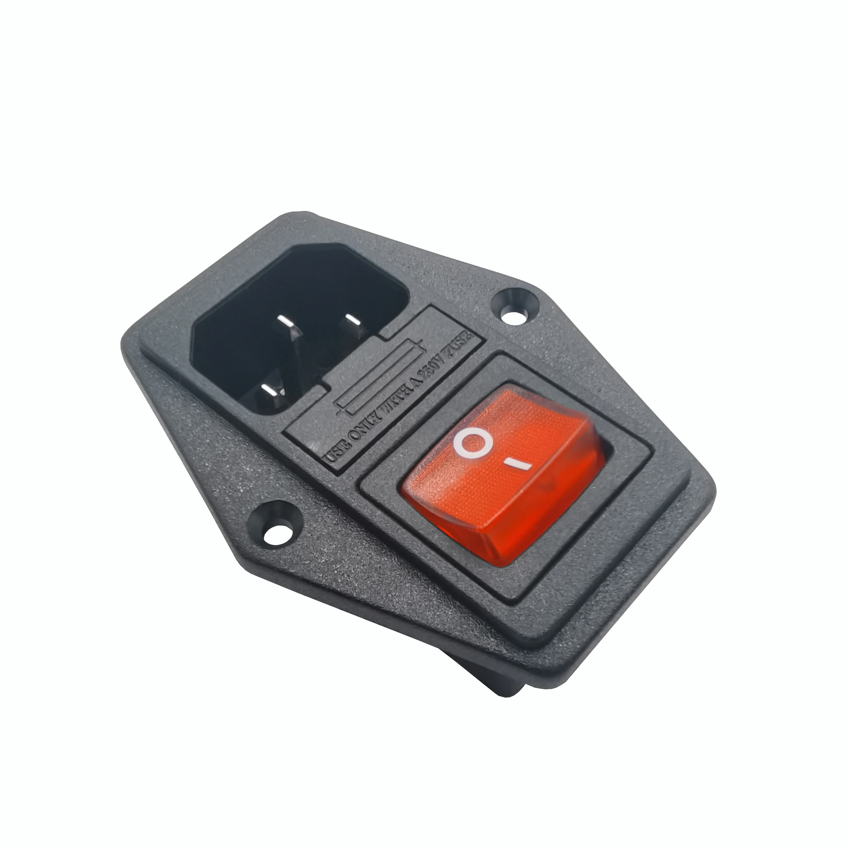 The manufacturing capital-Dongguan direct supply IEC60320C14 Power socket with red light rocker switch and fuse holder two fuses
