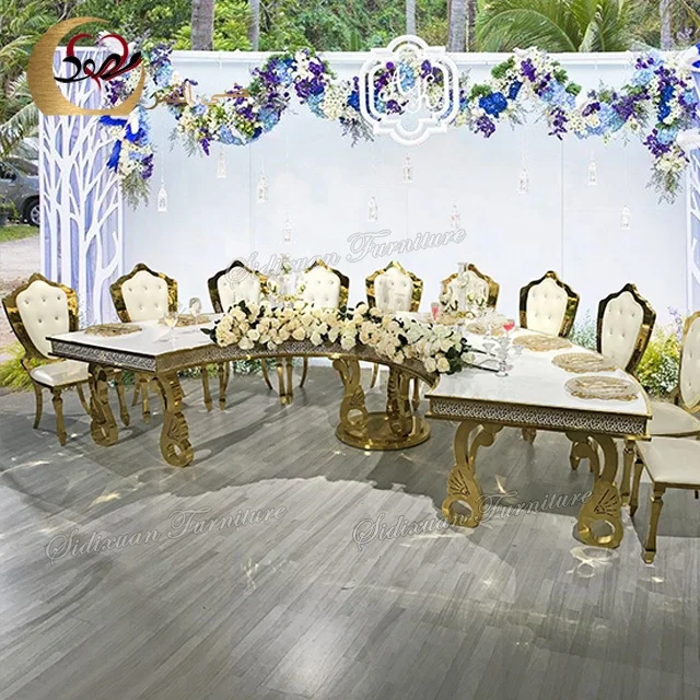 Luxury event hall stainless steel half round wedding serpentine moon table