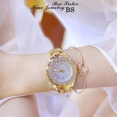  Часы наручные BS Jewelry женские кварцевые модные роскошные водонепроницаемые с кристаллами и стразами подарок для женщин ювелирные изделия браслетом