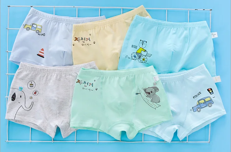 4 Pcs Pack Boys&Girls 2-12 Year Cute Cartoon Print Pure Cotton Boxer Shorts Underwear