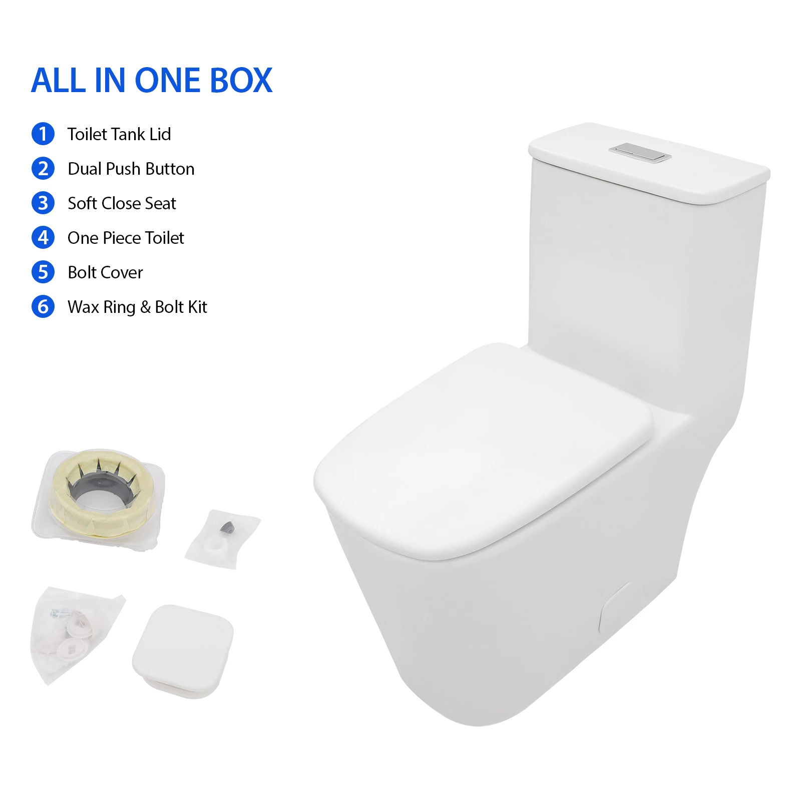 White Elongated One Piece Toilet High Efficiency Dual Flush 1.1/1.6 GPF, 12' Rough-In Toilet with Comfortable Seat HeightToilet