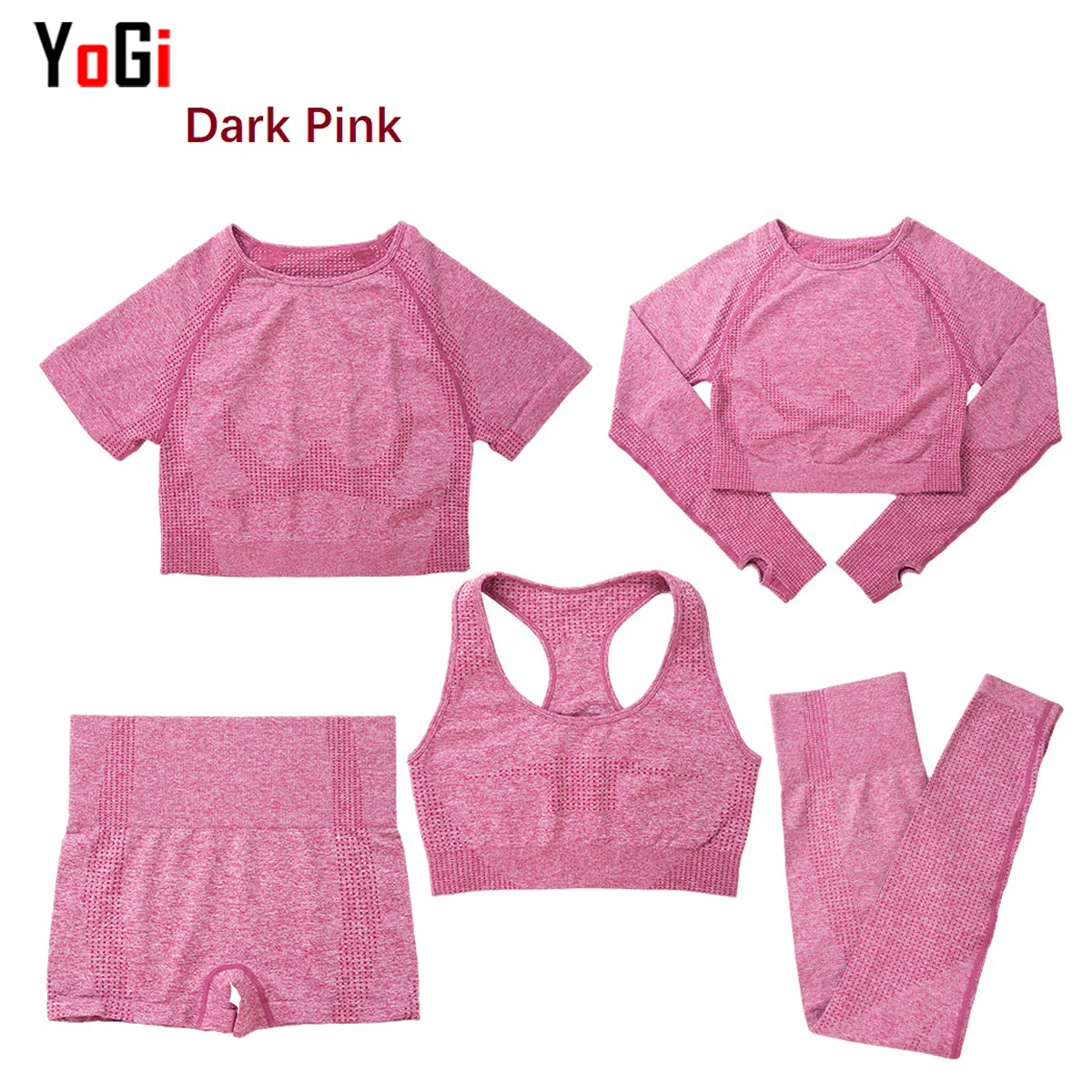 2021 women 5 pcs seamless gym short pants leggings short long sleeve t-shirt sport bra fitness & yoga outfit wear sweatsuit set