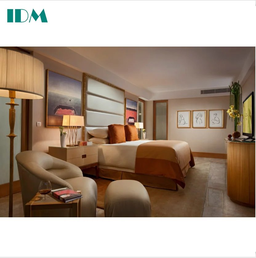 IDM-B857 Luxury Resort Hotel Royal Bed room sets  Hotel Bedroom Furniture Customized Wooden Hotel Furniture