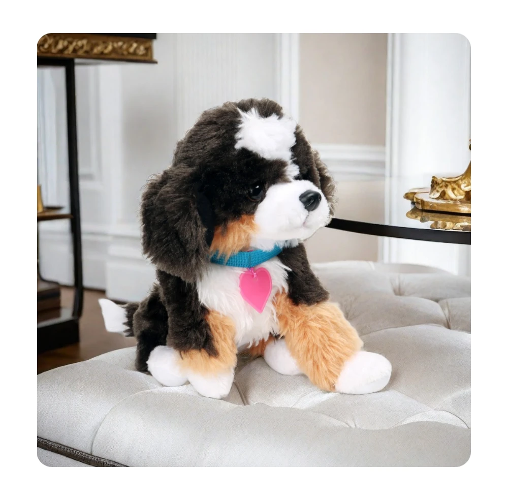 Factory Direct Sale Custom Real Life Dog Electronic Musical Bark Plush Toys Realistic Sitting Black Puppy Stuffed Animal