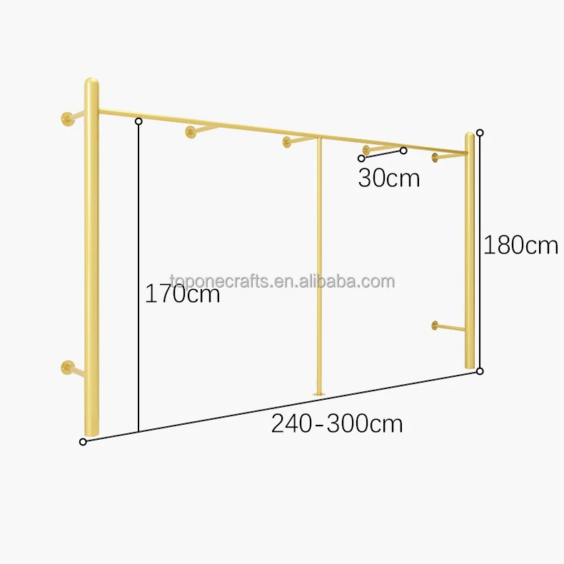 High Quality Women Clothing Store Furniture Modern Portable Clothing Display Rack Gold Pipe Wall Mounted Clothes Hanging Racks