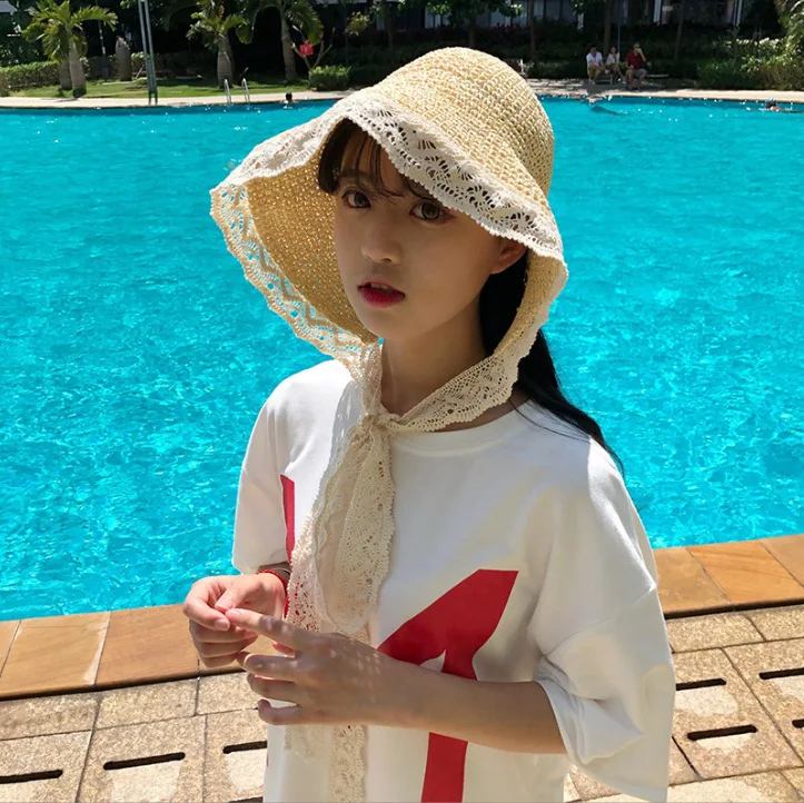 Wholesale Foldable Wide Brim Paper Straw Cloche Beach Sun Hat Cute Summer Hat with for Women Vacation sun protection hat