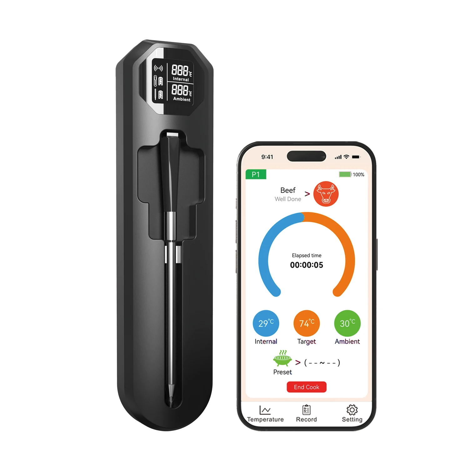 Обновите новое приложение, умный термометр для мяса, беспроводной цифровой термометр для приготовления пищи, для стейка, курицы, индейки