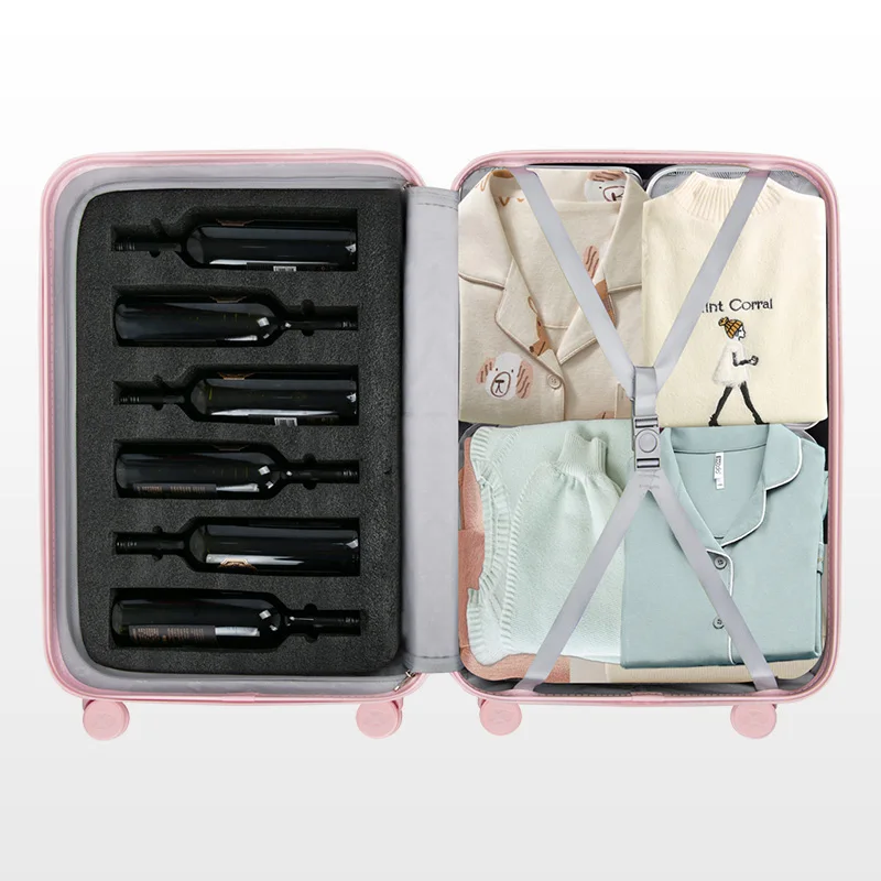 Hot sale Wine Connoisseurs 24 inch Protective Transport 10 Bottles 750ml Wine Suitcase 100% PC Trolley Luggage for Travel
