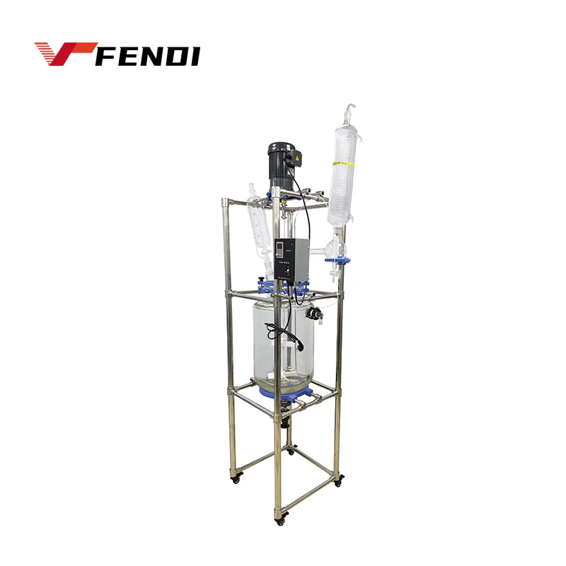 s212-50 10-50l 50 liter high speed big jackted heating and cooling double layer stirred tank glass reactor