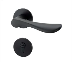 Алюминиевые аксессуары набор ручек для двери современный простой дизайн Черная дверная ручка с замком межкомнатные двери