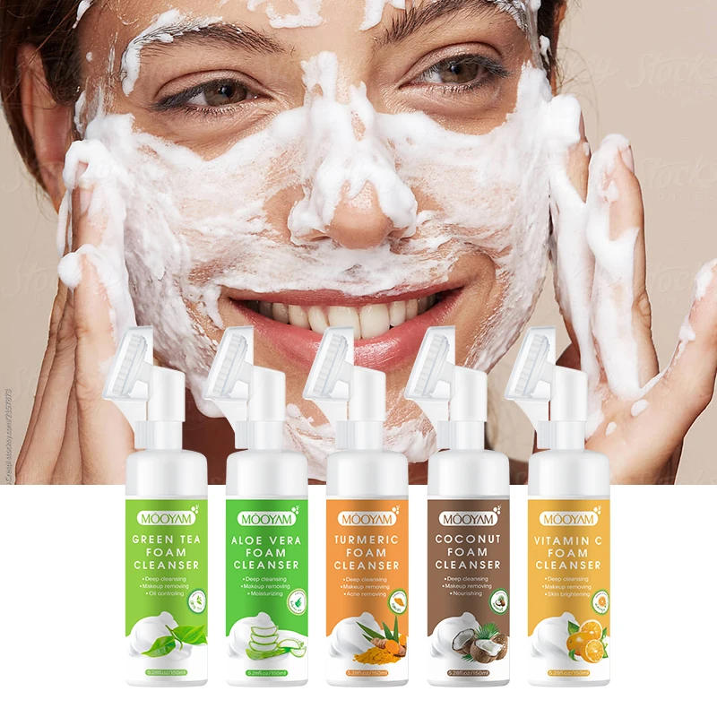 Natural Organic Vc Green Tea Foam Face Wash Anti Aging Whitening Deep Cleansing Vitamin Milk Foaming Facial Cleanser