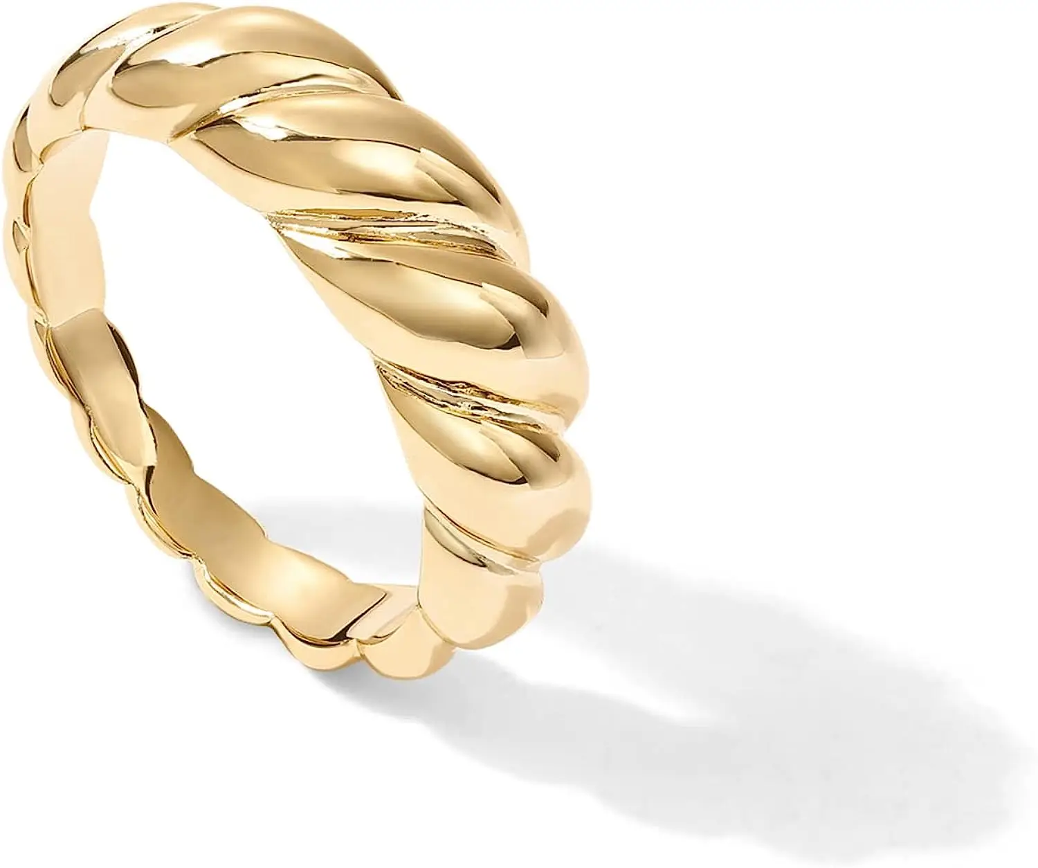 Custom Factory Price 14K Gold Plated Wisted Braided Croissant Dome Ring Chunky Womens Ring As Gift