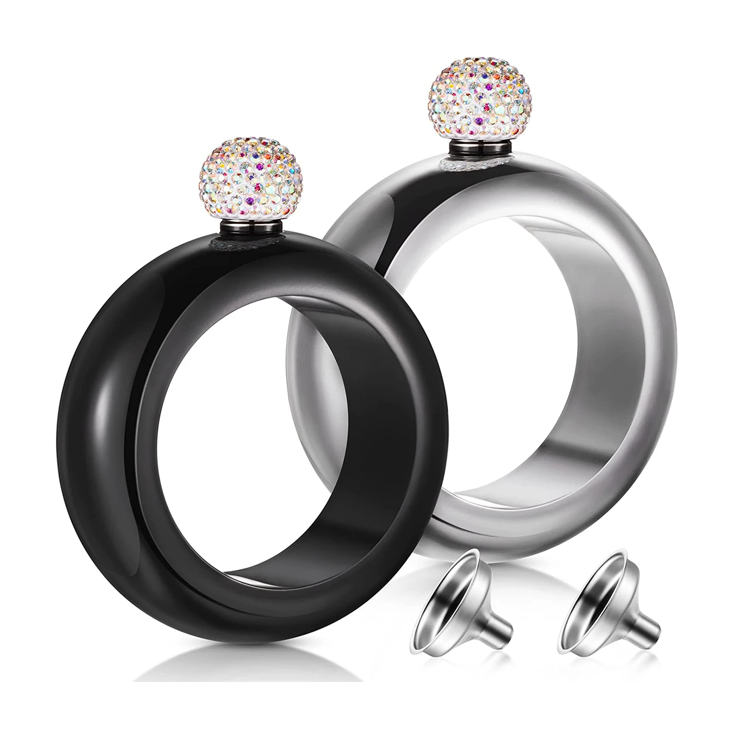 
Stainless Steel Hip Flask For Round 3.5oz Whisky Flagon With Rhinestone Cap 